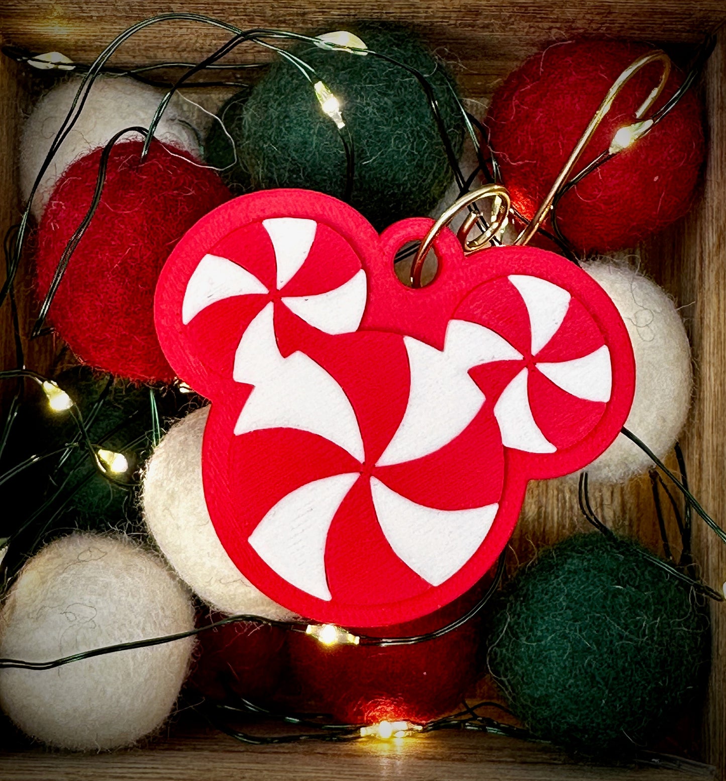 Peppermint Mickey Ears Ornament Keychain