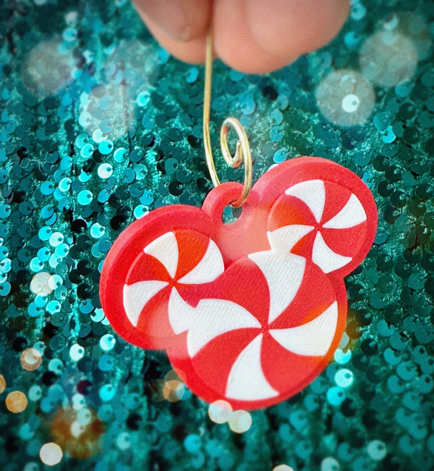 Peppermint Mickey Ears Ornament Keychain